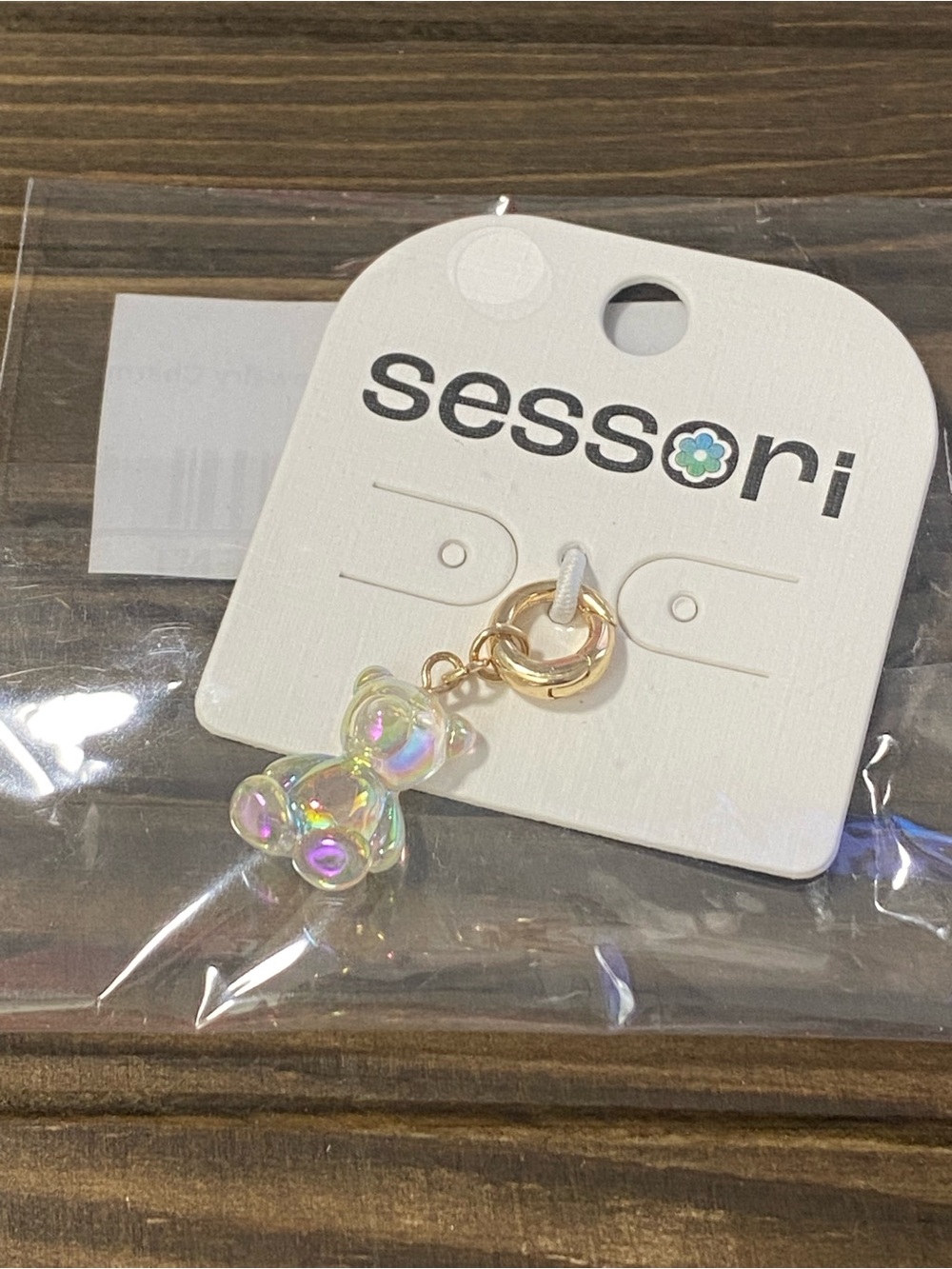 Sessori Iridescent Gummy Bear Pendant Charm Gold Tone NWT